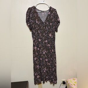 Cotton On Black and Pink Floral Midi Dress